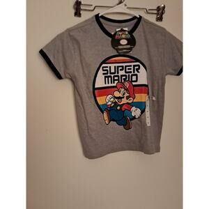 Super Mario Boy's Ringer Short Sleeve Graphic T-Shirt CG2 Heather Gray XSmall